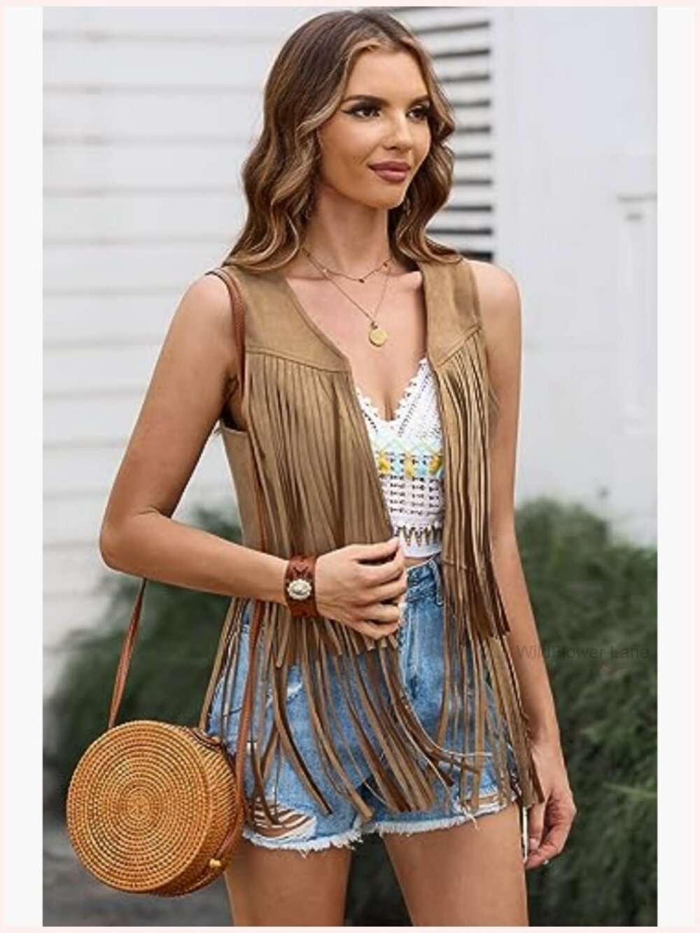 Sleeveless Fringe Vest 70s Hippie Cowgirl Tassel Western Outerwear - Picture 4 of 7